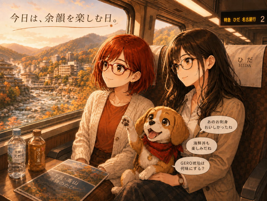 下呂から名古屋行きの特急ひだで旅の余韻を楽しむまさみとのあとアニめろ