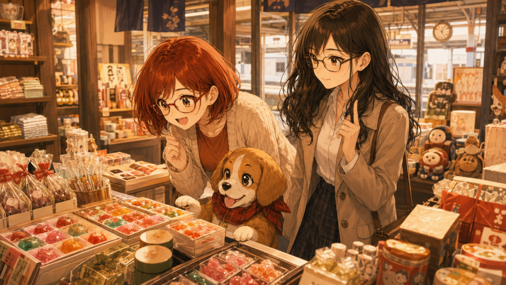 TAOYA下呂の売店でお土産を選ぶまさみとのあとアニめろ