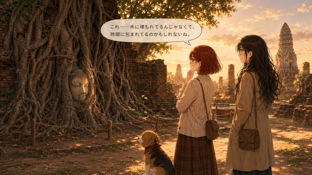 アユタヤのワット・マハタートにある木の根に包まれた仏頭