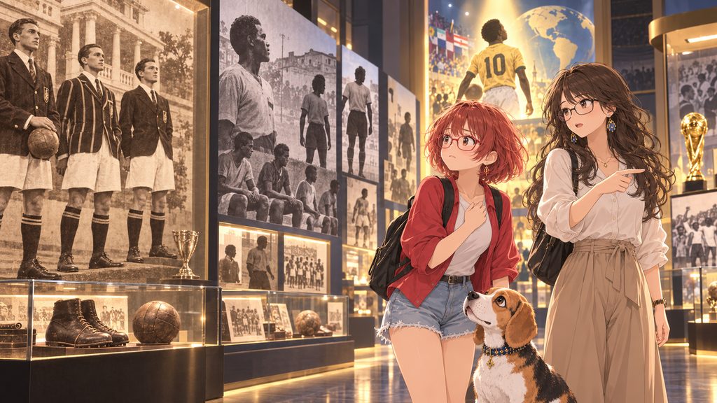 ブラジルサッカーの歴史展示を見るまさみとのあとアニめろ