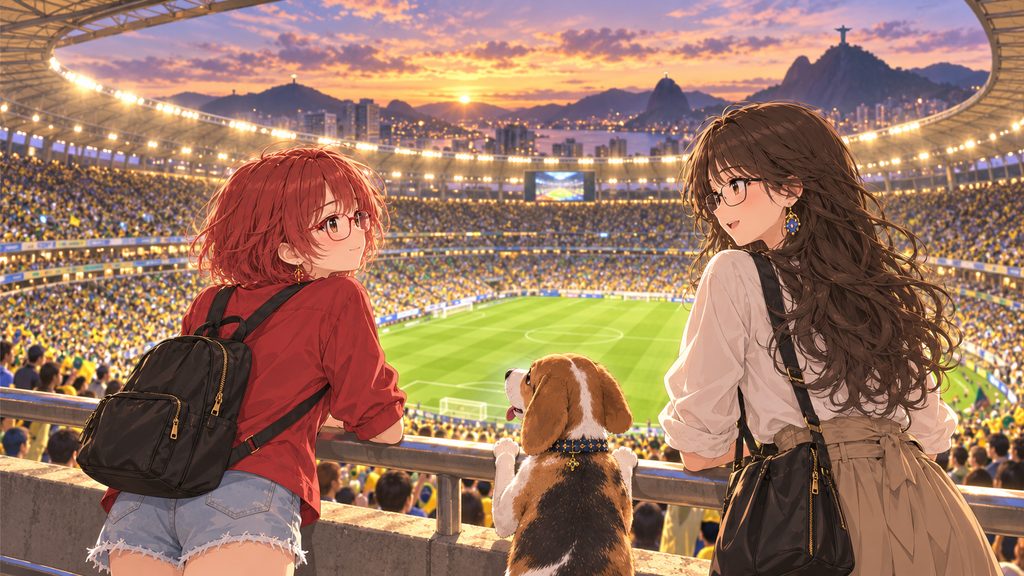 マラカナンのスタンドからピッチを見るまさみとのあとアニめろ